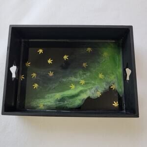 Handcrafted "Green Galaxy" Resin Tray Art Piece